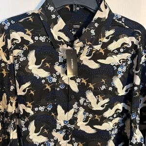 Express Men's Black Crane Print Shirt